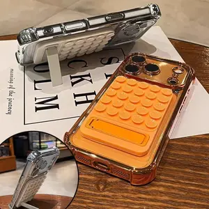 Pop It Suction Cup Phone Case For iPhone 17 16 15 14 13 12 11 Pro Max Luxury Plating Shockproof AntiDrop Soft TPU Protective Cover Viral Stress Relief Toy