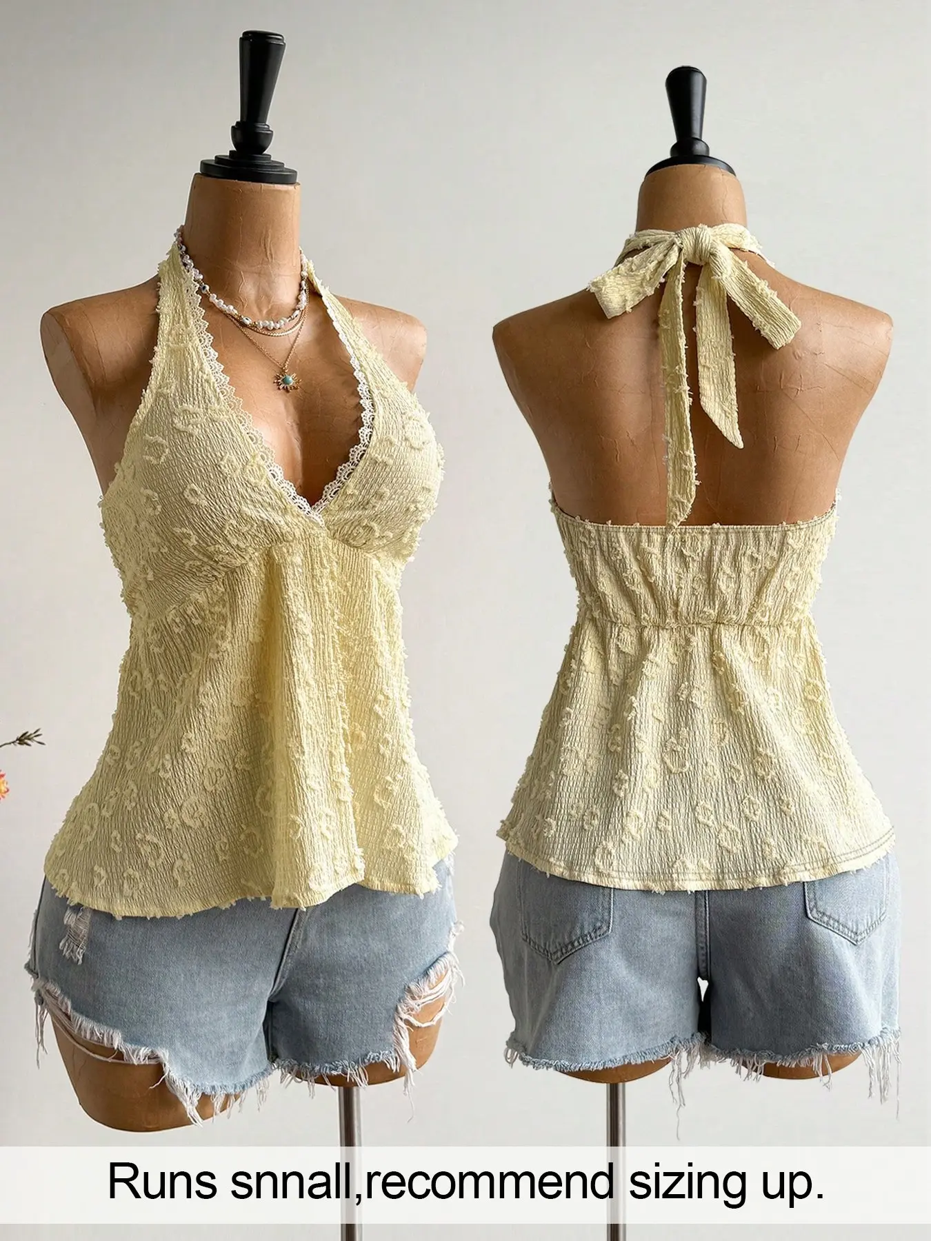 Women's Summer Fashion Womenswear Lace Spliced Bow-Tie Casual Elegant Sleeveless Halter Backless Tie Back Top, Comfortable, Casual and Versatile Fitted Tank Top for Daily Wear and Dates Piece
