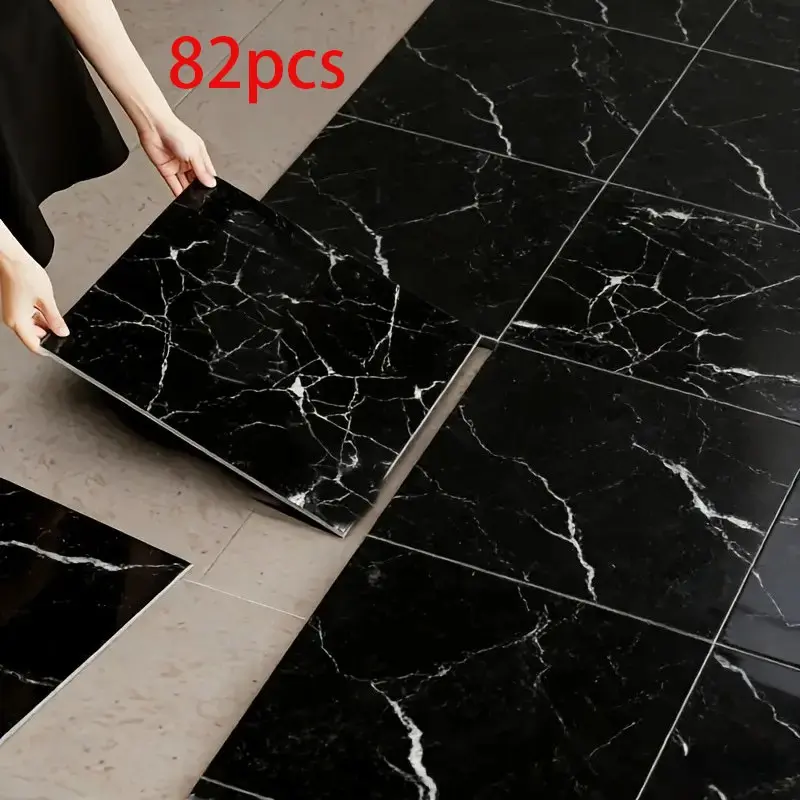 82pcs Self-Adhesive Marble Tile Wall Stickers, Waterproof Oil-Resistant Removable Floor Mats, Easy Clean, for Bathroom Kitchen Decor