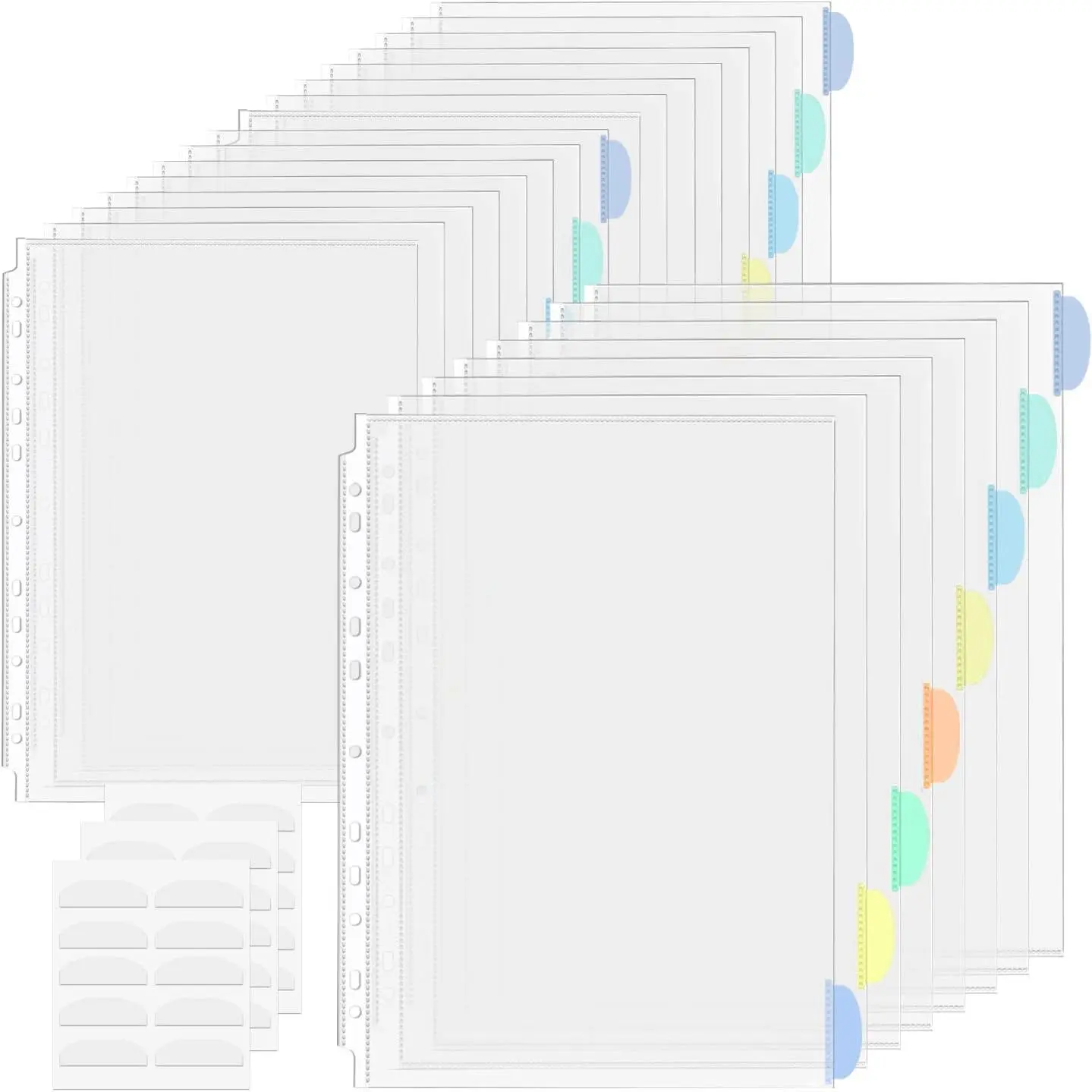 Binder Dividers & Sheet Protectors for 2/3/4 Ring Binder - 3 Sets of 24 Pack A4 Plastic Sleeves with 8 Tab Binder Sleeves, Clear Page Protectors for School,  & Office Organization