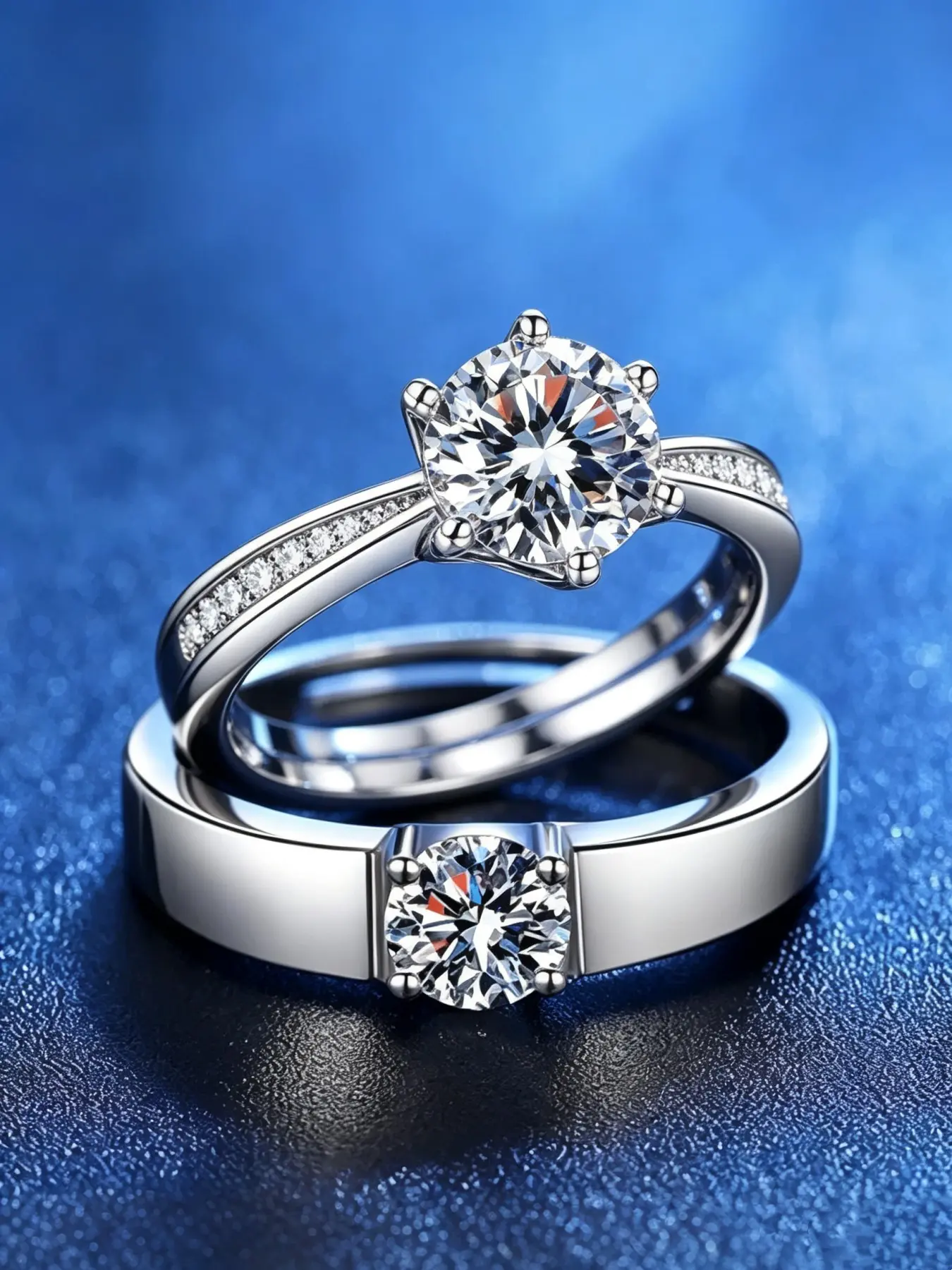 2-piece artificial cubic synthetic zirconia wedding ring set - Valentine's Day couple's engagement ring set, adjustable diamond engagement rings for men and women, realistic wedding rings, perfect fashion jewelry gift for casual parties