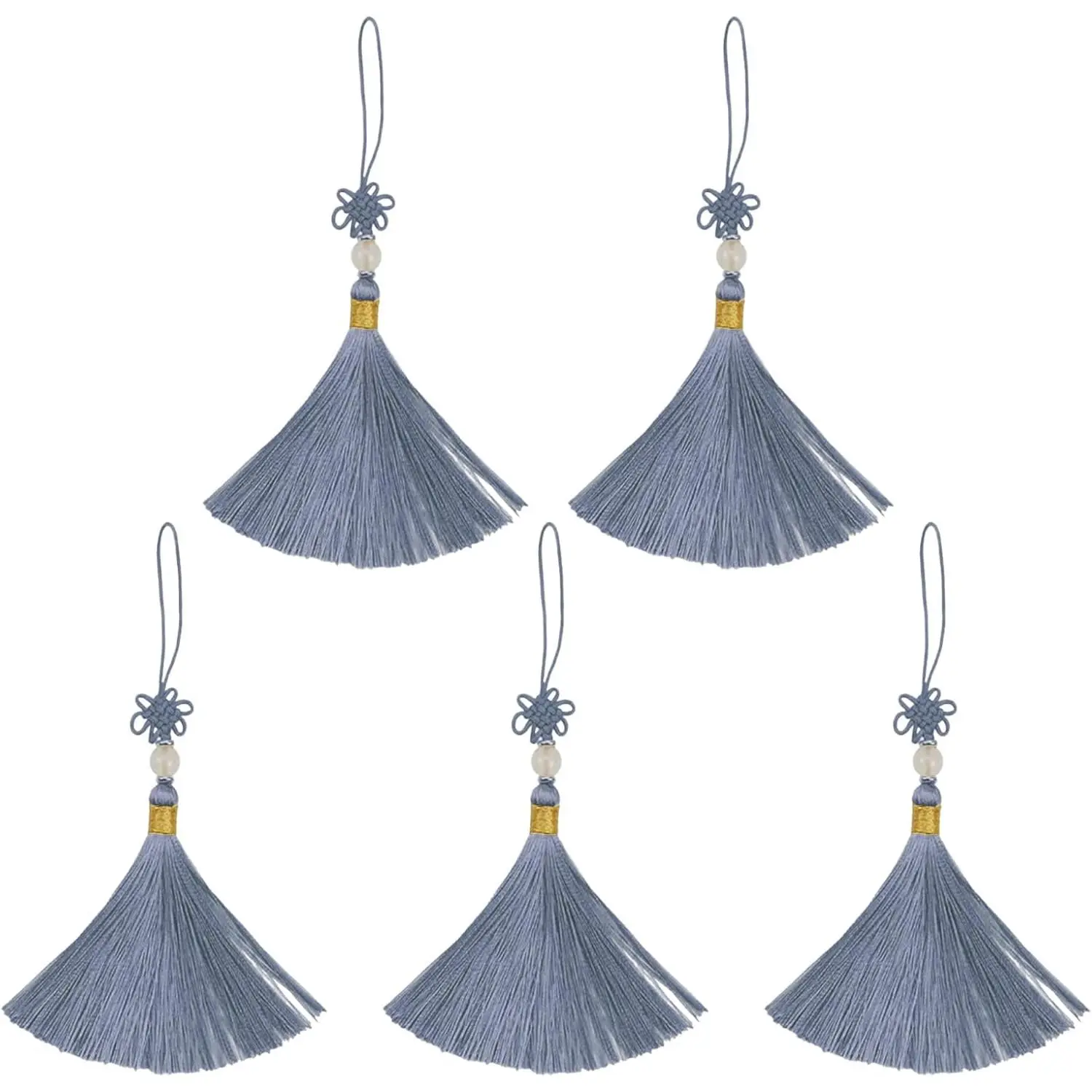 Craft Tassels with Loops, Chinese Knot Mini Tassels (-Gray) | 5 count Decorative Soft Silk Tassel Bookmark Tassel for DIY  Making  Door and   Decoration Handicrafts