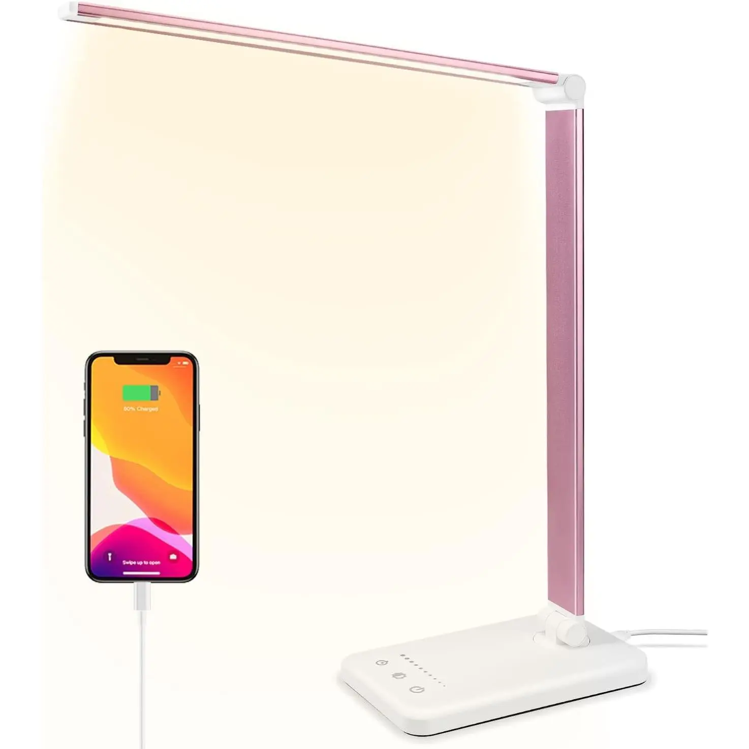 LED Desk Lamp with USB Charging Port, 5 Color Modes, 10 Brightness Levels, Natural Light Eye-Caring Reading Lamp, Touch Control, Auto-Timer for Home Office, PinkGift