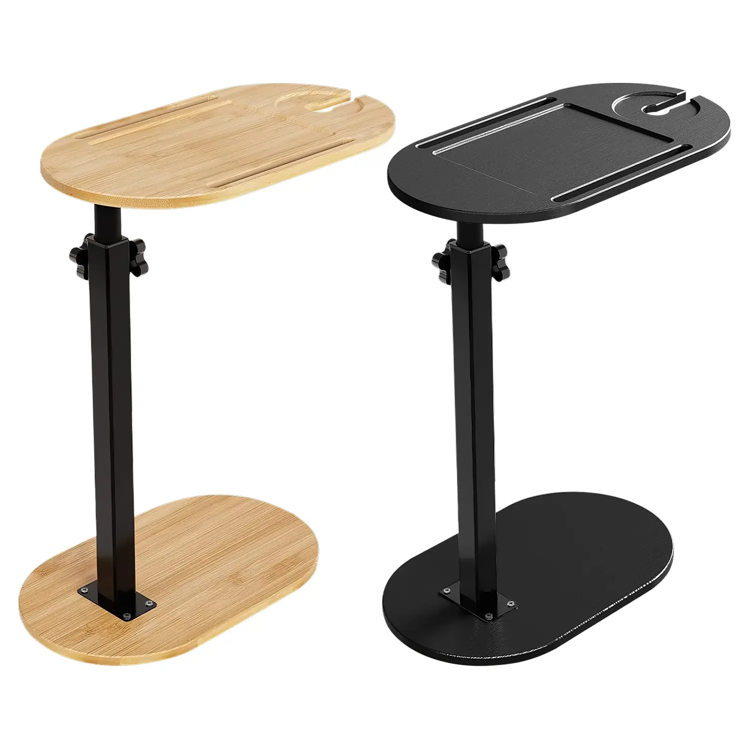 C-Shaped Bathtub Tray Table, Adjustable Height Side Table with 360° Rotating Bamboo Top, Freestanding Bath Caddy for Bathtub, Sofa, Bed and Couch