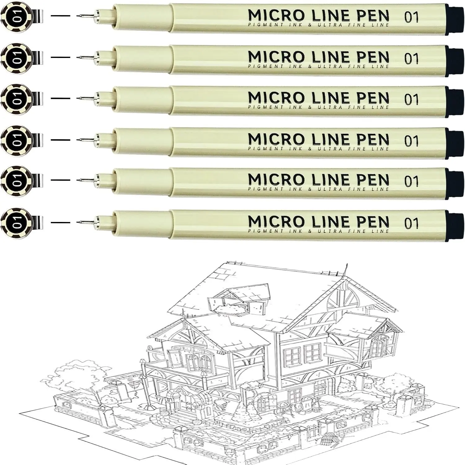 Fineliner Pens Set Pack (6 Count, 0.25mm), Water-Based Black Archival Pigment Ink, Ultra-Fine for Fine Detail, High Precision Drawing Supplies for Artists, Students