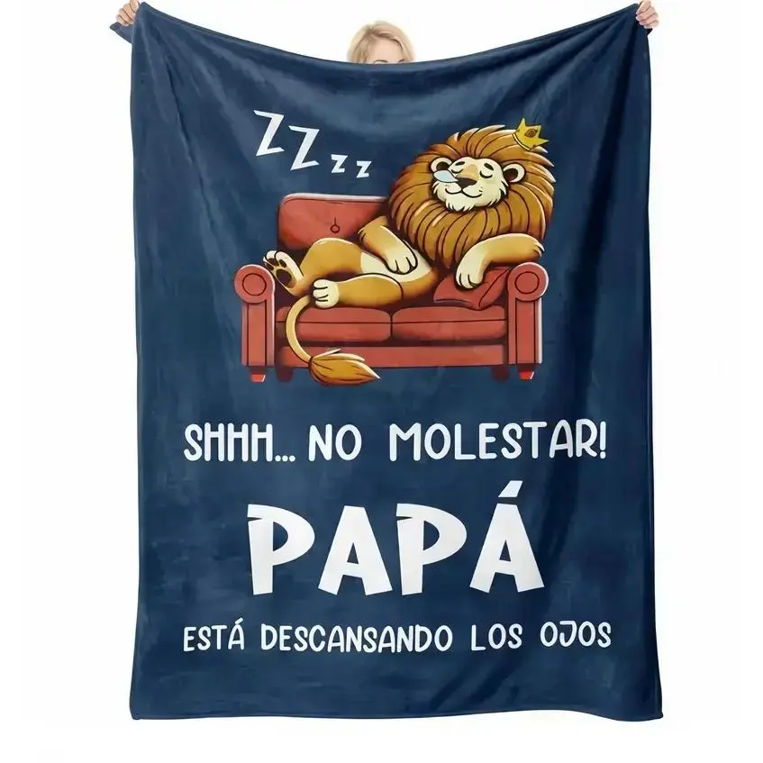 Father’s Day Spanish Lion Flannel Blanket Lightweight Machine Washable Bedspread for Dad Ideal Birthday Gift Room Decoration