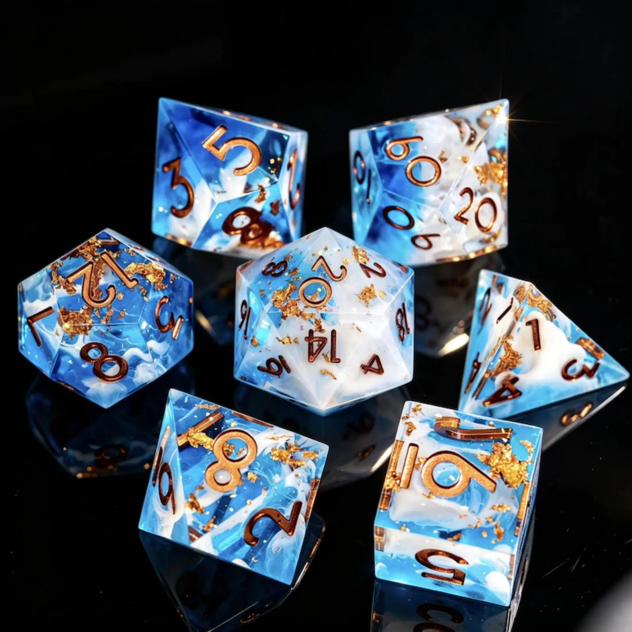 Ice Blue Resin Dice Set, Copper Foil Dreamy Blue Starry Dice, Transparent Polyhedral Set, Dnd Rpg Shiny Holographic Dice
