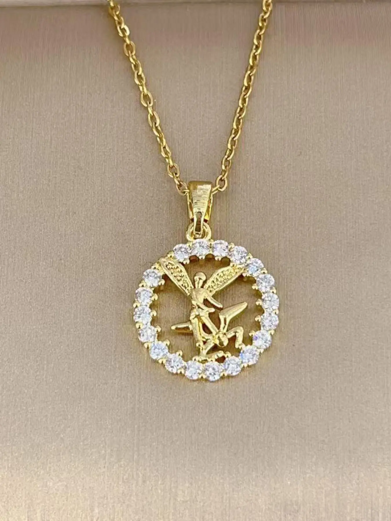 Waterproof Dainty Round Rhinestone Frame Fairy Pendant Necklace, Exquisite Hollow Elf Angel Charm, Sweet Gift for Teen Girls