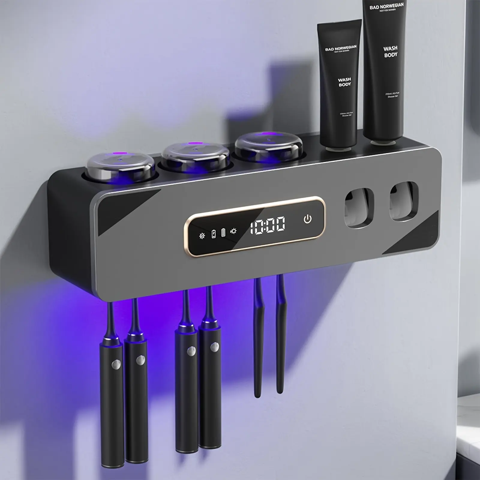 UV Electric Toothbrush Sanitizer Holder with Gargle Cups and Toothpaste Dispenser, Wall-Mounted Toothbrush Holder With Hot Air Drying And Automatic Sterilization, Toothbrush Holder Organizers, Bathroom Accessories