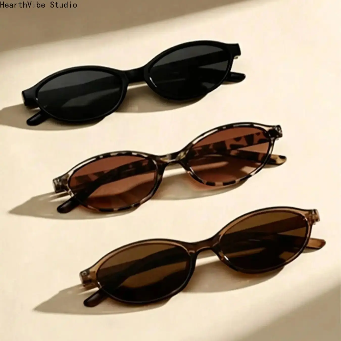 3pc Small Oval Sunglasses for Women Men, Aesthetic Y2K European Vintage Eyewear, Unisex UV400 Protection Retro Sun Glasses, Trendy TikTok Fashion Shades for Festival Beach Travel and Daily Outfits