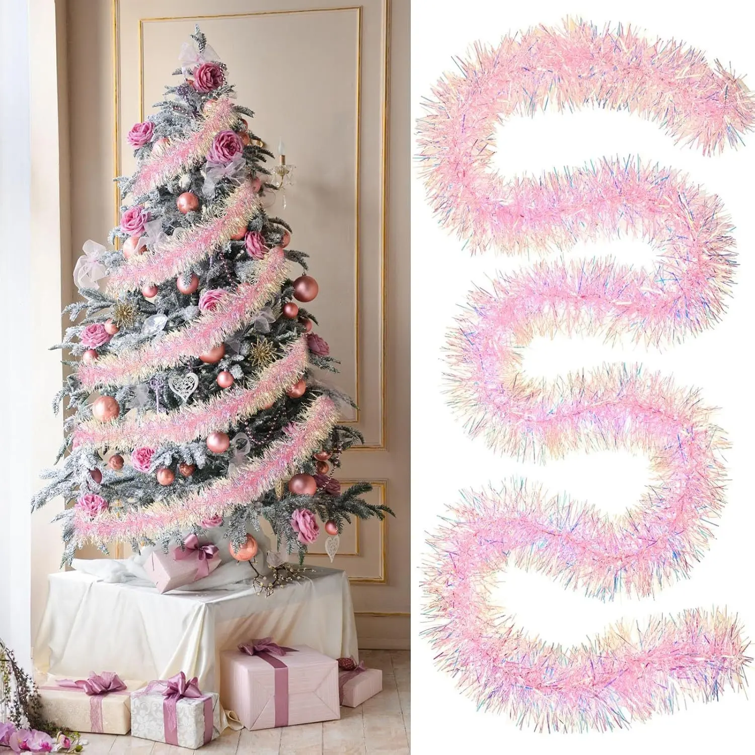 2 Meter Christmas Decoration Rainbow Color Pull String Garland, Multi-Color Fuzzy Strip, Festive Holiday Decorations