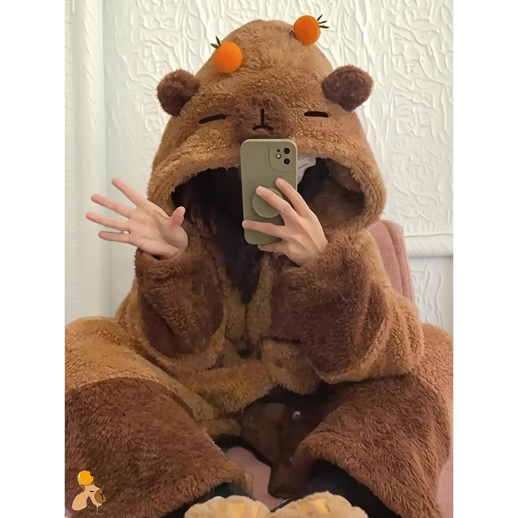 Cute MSL Capybara Long Sleeve All Seasons Onesies Soft Coral Fleece Cartoon Capybara Bathrobe Loungewear For Women Suitable For Autumn And Winter Wear
