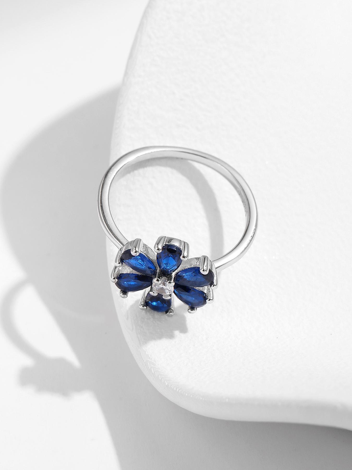 S925 Sterling Silver Flower Design Ring, Fashion Artificial Zircon Decor Ring for Party, Daily Decor, Trendy All-match & Exquisite Jewelry for Birthday Gift