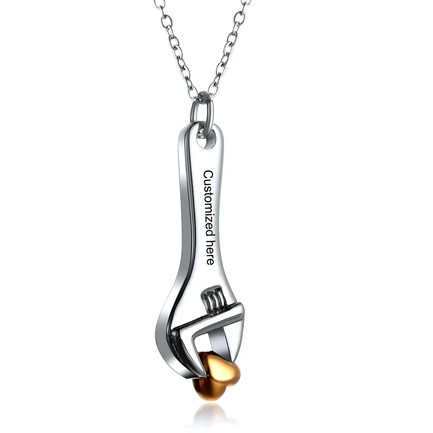 Wrench Urn Necklace Stainless Steel Spanner with heart Cremation Pendant For Ashes Keepsake Jewelry For Men funnel tool