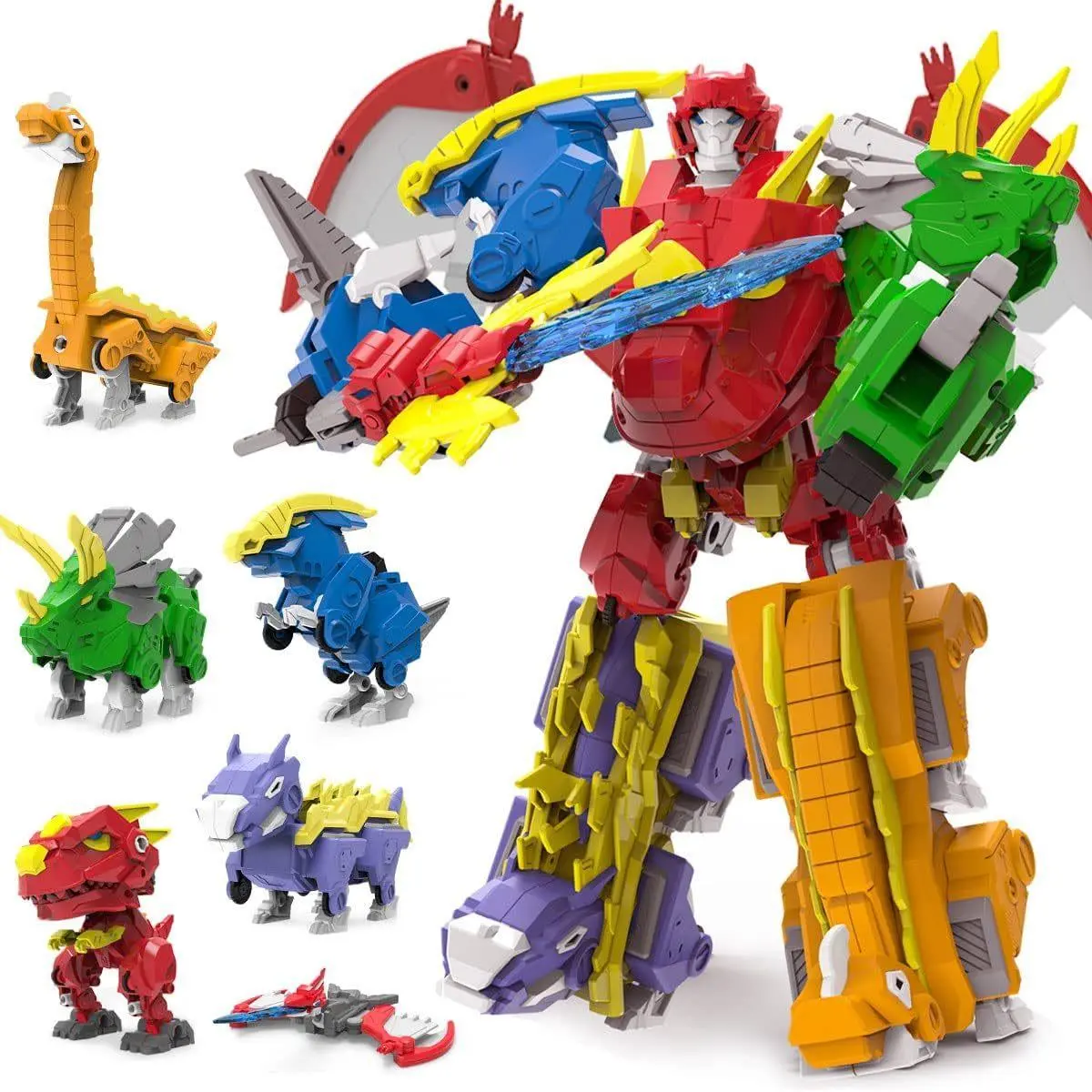 Robot Dinosaur Toy 6-in-1 Transforming Robot Toys Take Apart Toys Including 6 Dinosaur Action Figures with Weapon Deformation for Boys and Girl Ages 6 7 8 9