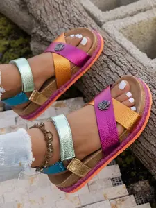 2026 New Colorblock Eagle Head Sandals for Women, Summer Outdoor Rainbow Contrast Thick Sole Soft Bottom Beach Shoes