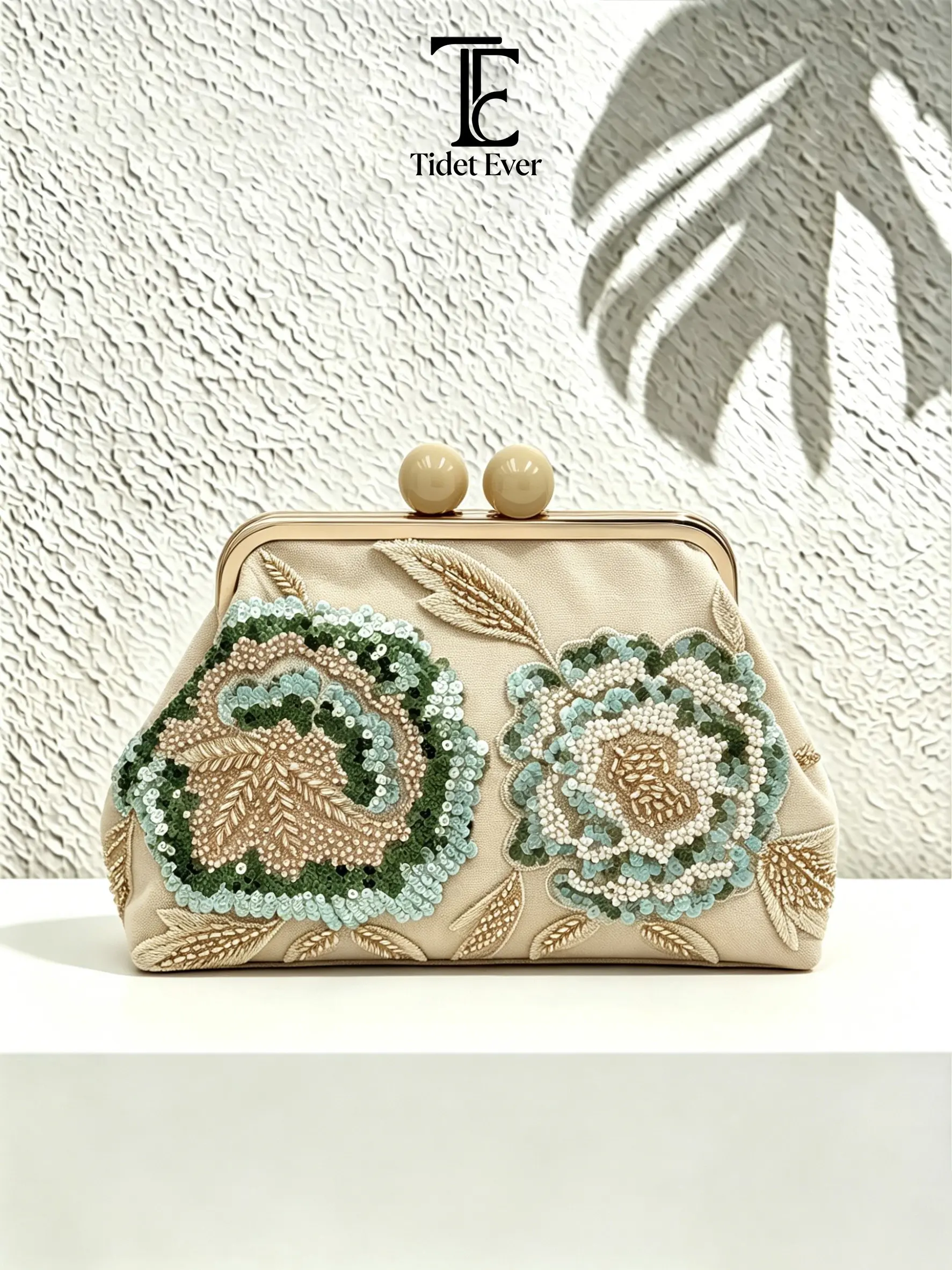 Tidet Ever Handmade Beaded Embroidered Wristlet Clutch Bag, Women's Evening Bag, Floral Sequins, Elegant Vintage Style, Perfect for Parties and Weddings