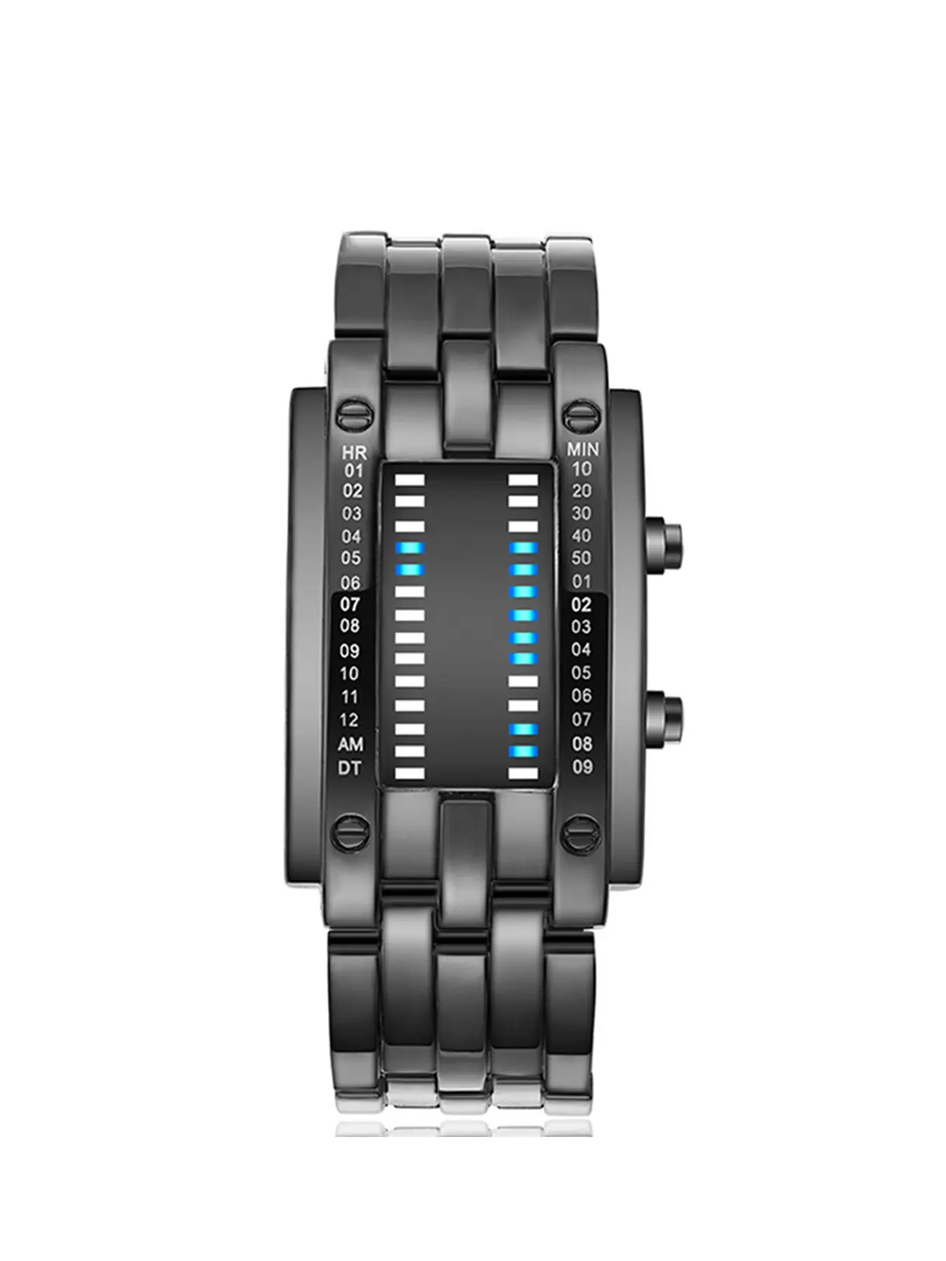 Men's Binary Sports Watch, Digital LED Matrix, Waterproof, Outdoor Casual, Bracelet, Square Blue Backlit, Modern Fashion Wristwatch