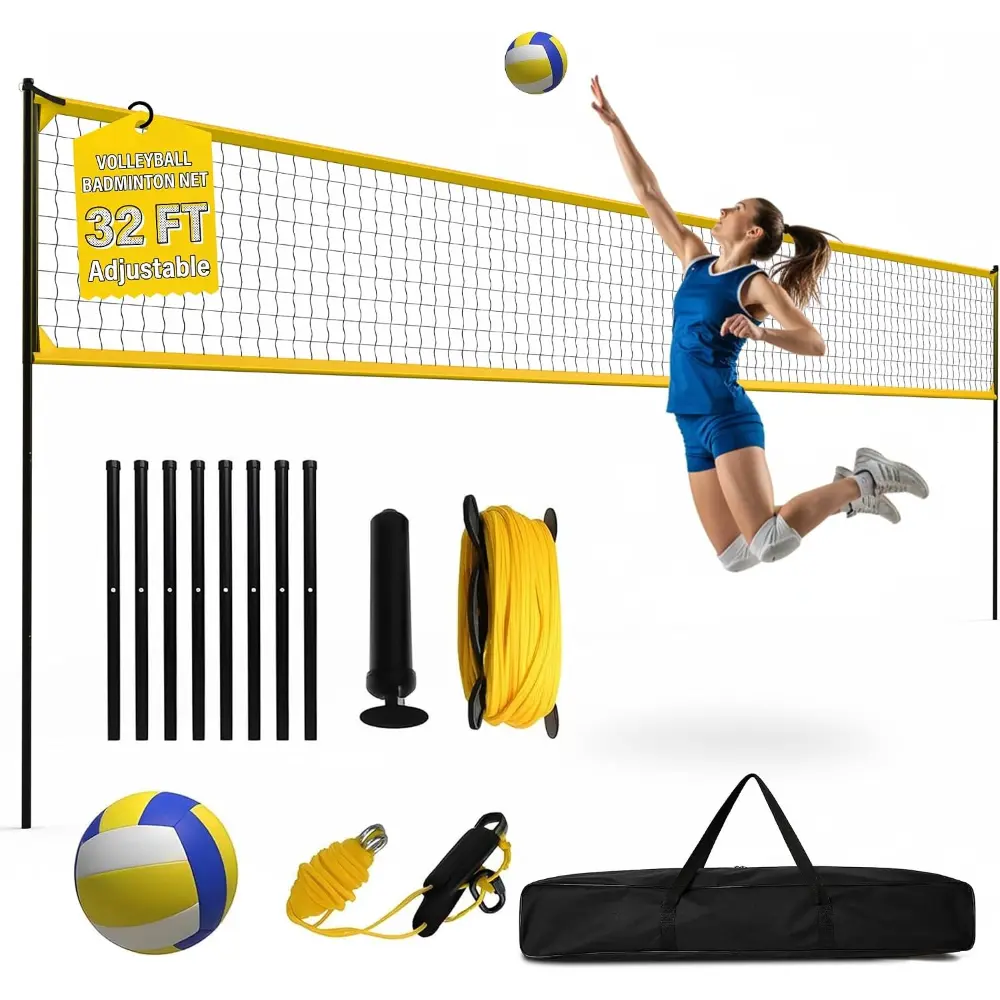 Portable Volleyball Net Set with Bag - 3-Height Adjustable Net for Backyard, Beach & Grass (Full Kit)