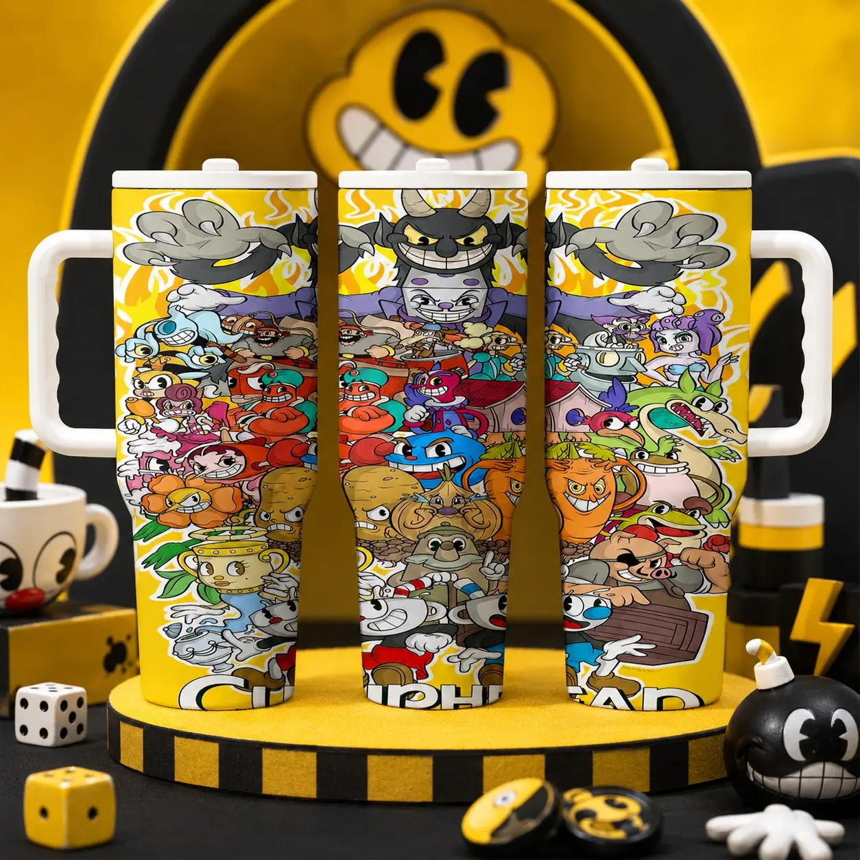 Cartoon Character Tumbler 40oz, Colorful Graphic Cup with Handle Lid Straw, Fun Aesthetic Gift, Insulated Stainless Steel