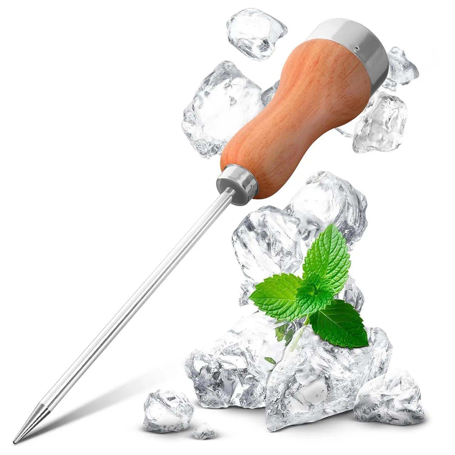 Ice Pick Tool with Stainless Steel ; Wooden Handle, Easy Ice Breaking | Ice Pick for Breaking Ice In Freezer with  Handle for Secure Grip; Designed for Kitchens, Bars & Camping