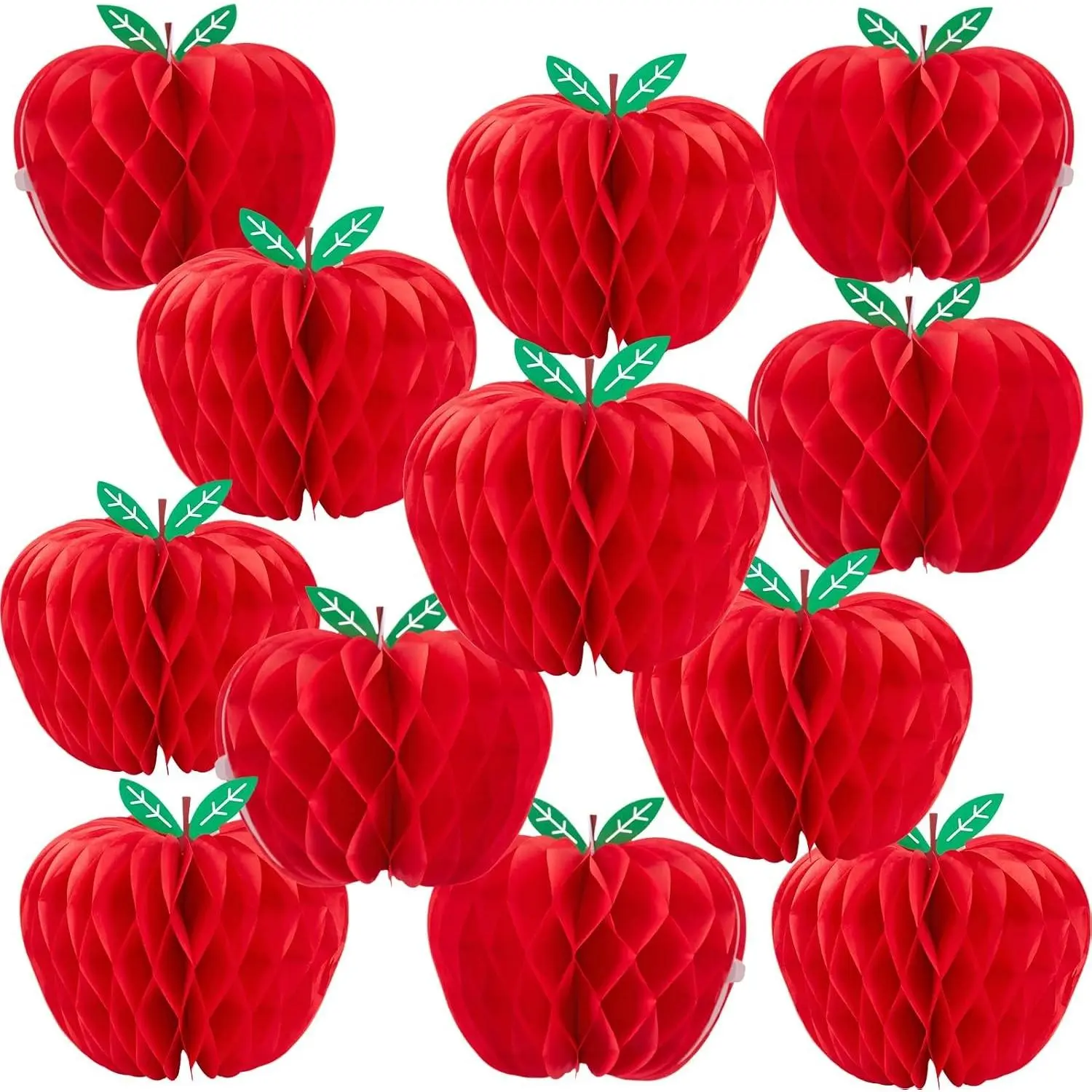 12 Pcs Red Apple Paper Honeycomb Hanging Decoration Apple Decorations for Classroom Back to School Decoration Teacher Appreciation Decorations 3D Paper Apple Honeycomb Table Decor(4.7 Inch)
