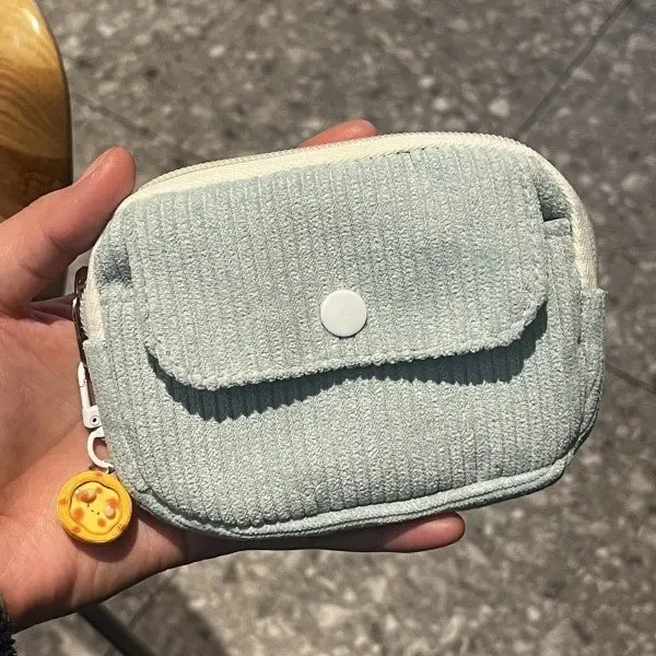 Women's Zippered Corduroy Storage Pouch - Aesthetic Minimalist Travel Organizer for Earbuds, Cables, Cards, Headphones, Chargers, Keys & Essentials (Sports & Outdoor Use)