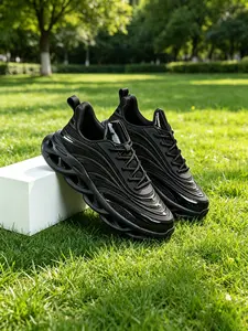 Men's Sporty Sneakers, Thick Sole Laces Breathable Mesh, All-Seasons, PU Leather, Medium Width, Ideal for Fitness, Running, Daily Use