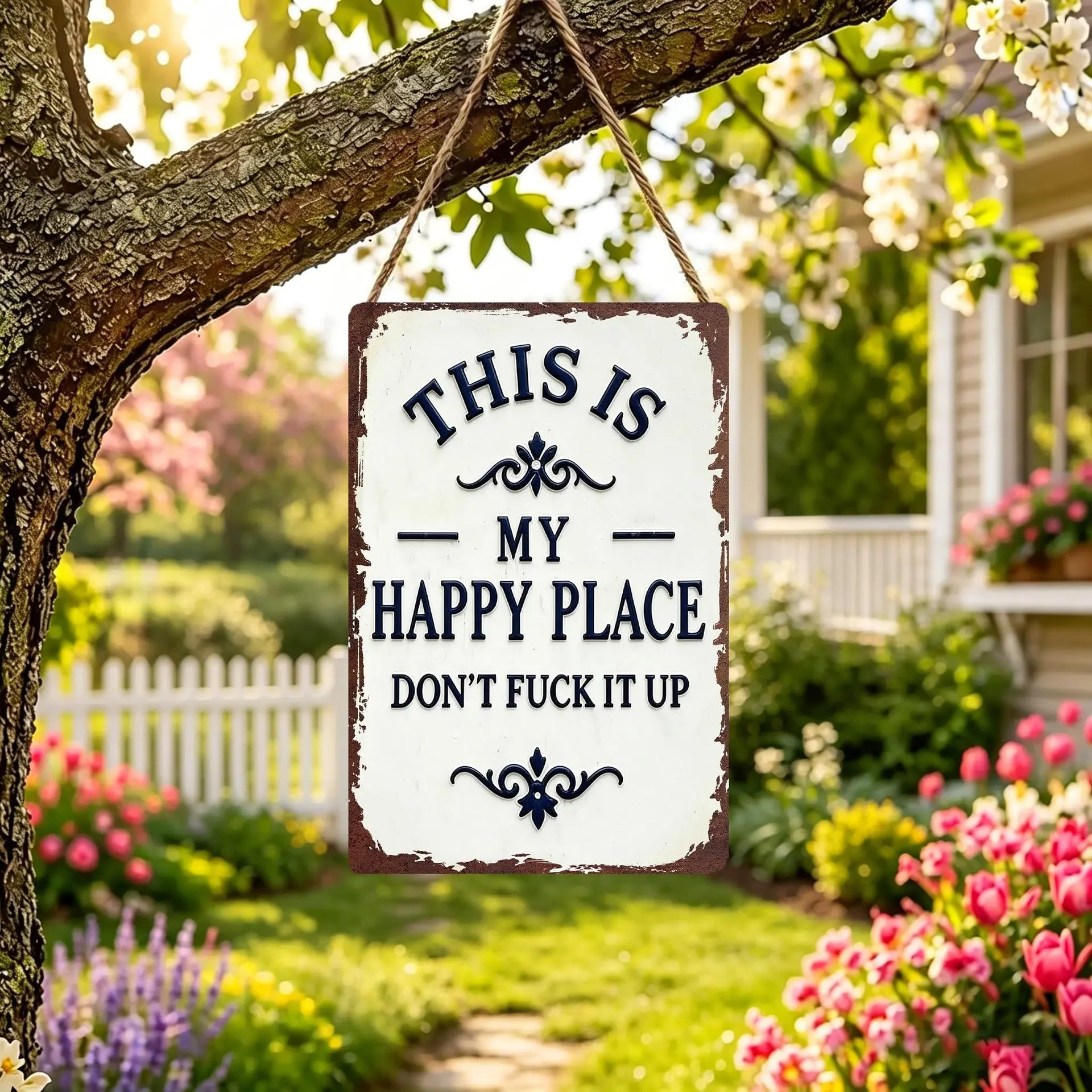 Weather Resistant Tin Metal Hanging Plaque Decorative Outdoor Sign Rustic Style Ornament For Garden Courtyard Backyard Patio Fence Wall Decoration