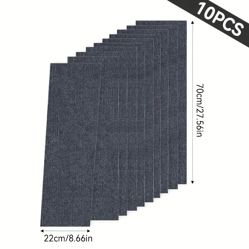 10-Pack Stair Mats, Non-Slip Stair Treads, Reusable Adhesive, Easy Installation, Durable Safety Rugs for Elderly & Pets