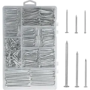 376pcs Premium Hardware Nails Assortment Kit, Maximum Length 2 Inches Galvanized, Picture Hanging, Wood, Wall with Storage Box | 6 Sizes