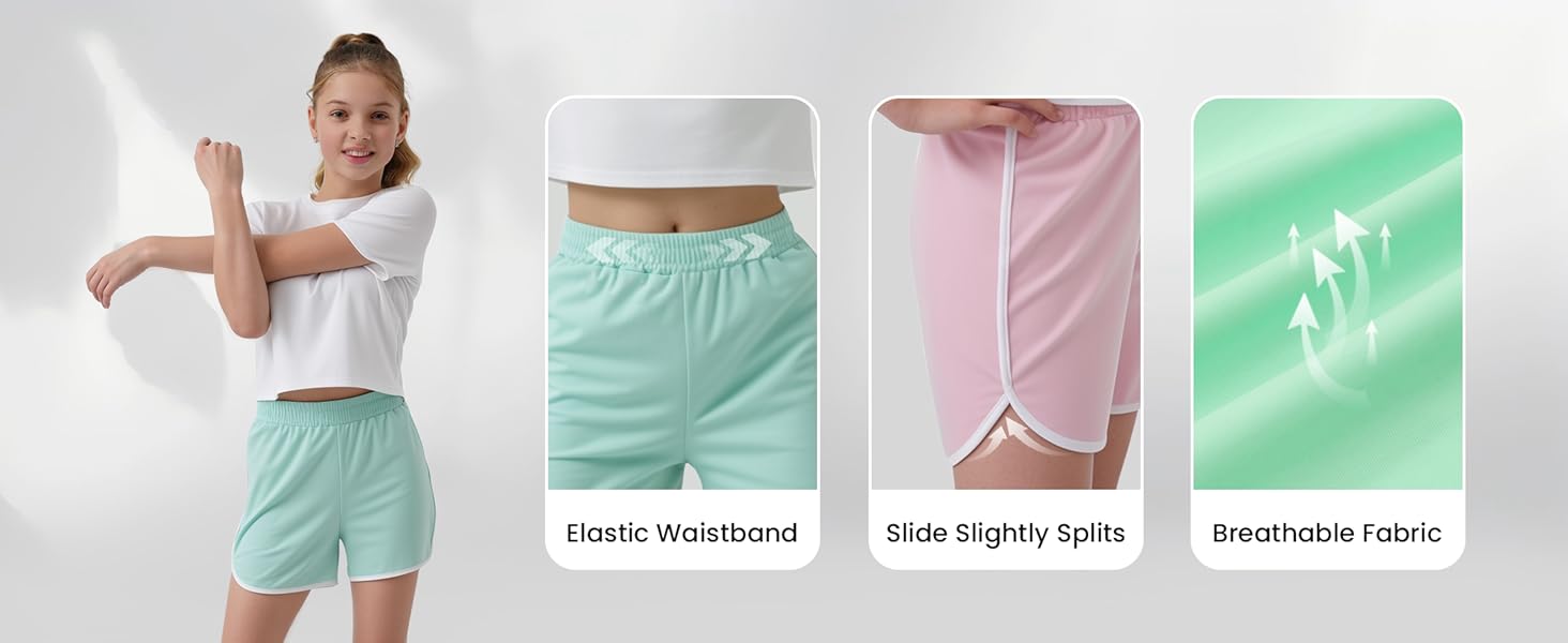 4 Pack Girls Athletic Shorts Quick Dry Kids Active Dolphin Running Gym Shorts Lightweight Soccer Shorts