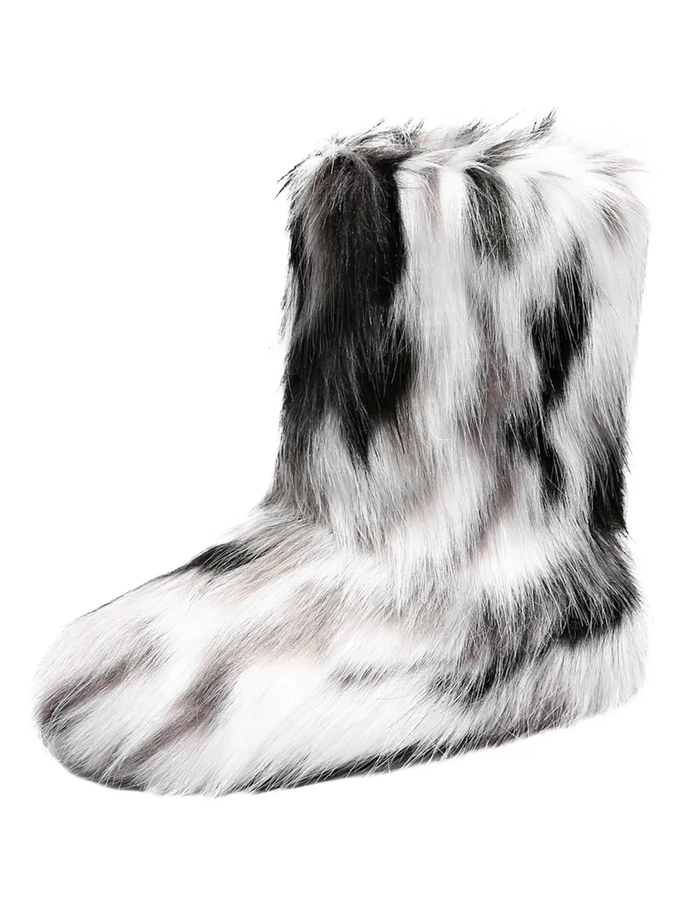 Women's and Plaid Long Hair Mid-Calf Fuzzy Boots, Shaggy Boots, Thick Warm Furry Boots, Unique Street Style, Trendy Women's Shoes