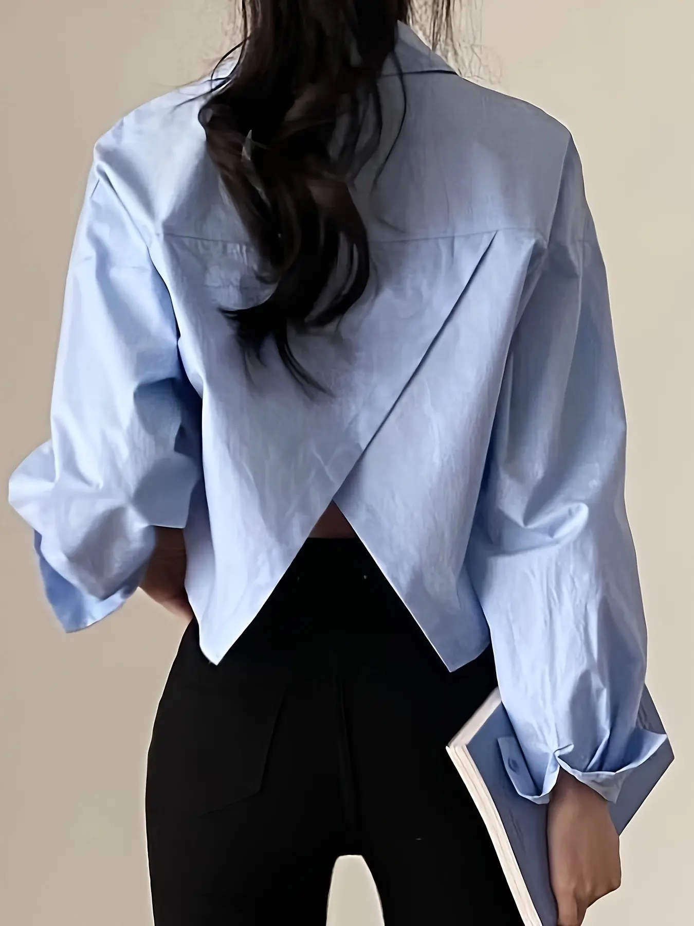 Women's New Unique Back Split Solid Color Long Sleeve Shirt, Elegant Chic Design, Stylish & Comfortable Blouse