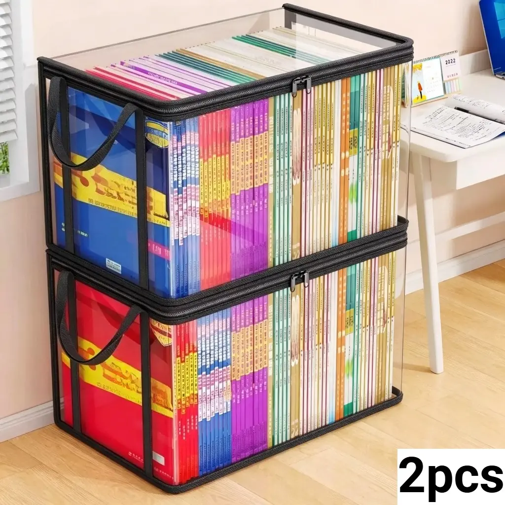 2 Large Transparent Plastic Storage Boxes with Hinged Lid, Durable High Capacity, Ideal for Home, Camping, Travel, Attic, Moving, Heavy Duty Storage