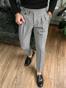 Men's Business Casual Long Pants, Fashion Classic Vintage Menswear, Waistband Dual Fold Design, Wrinkle-Resistant Fabric, Loose Fit, Italian Luxury Retro Straight Leg, Casual Comfy Pants