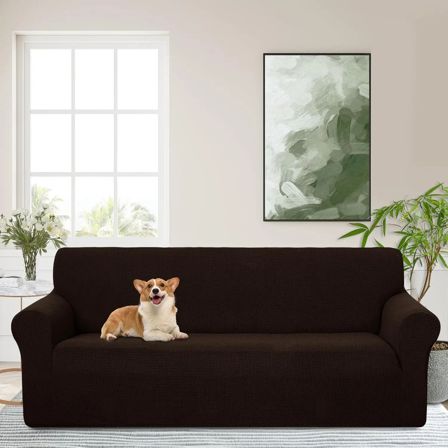 Stretch Couch Covers for Sofa Washable, Large, Chocolate |   3seat sofa covers for 3 cushion couch, Furniture Protector Couch Slipcover cubre sillones para sala for Kids, Dogs