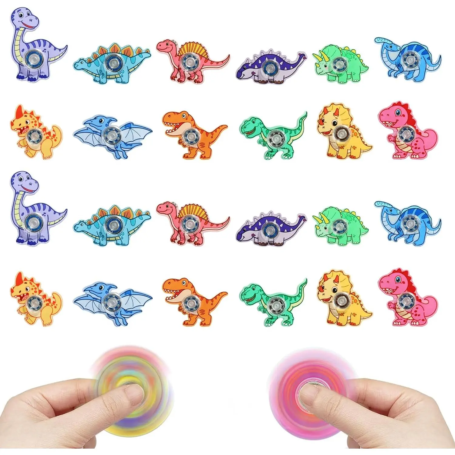 24 Pcs Dinosaur Fidget Spinner Toys, Mini Finger Spinners Bulk Dino Party Favors Birthday Gift Classroom Prizes for Kids