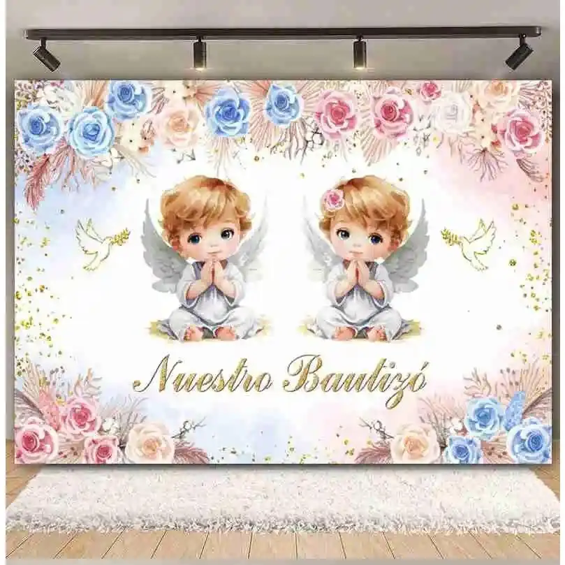 Lightweight Gold Cross Religious Polyester Tapestry - Baptism/First Holy Communion Decoration Banner, Baby Shower Gift, Indoor Home Decor Supplies (Bag Included)