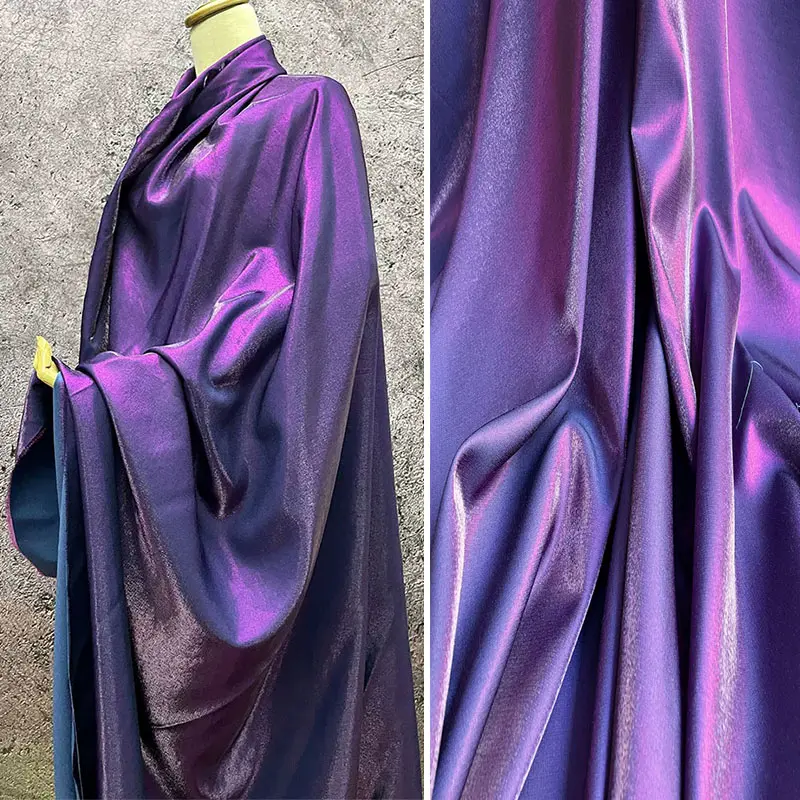 1PCS Shimmer Dark Purple Color Shift Satin Material, Luxurious Lustrous Fabric for Fashion Sewing & Home Decor