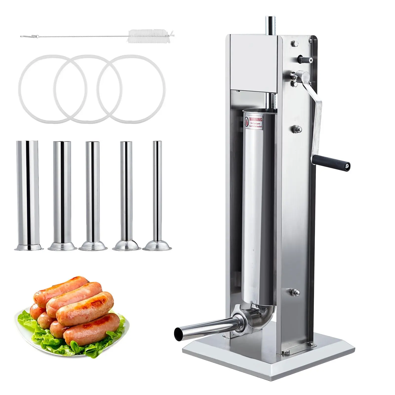 Heavy Duty Stainless Steel Sausage Stuffer Machine - 15lbs Capacity Manual Meat Filler, 7L, Dual Speed, 4 Stuffing Tubes, Suitable for Home & Commercial Kitchens, Manual Power, Meat Filling
