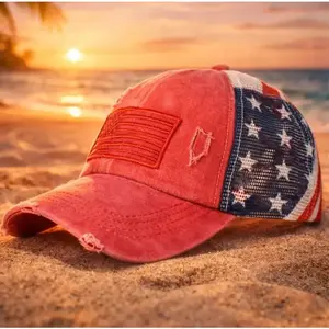 Retro Flag Distressed Mesh Trucker Hat - Stylish Baseball Cap for Daily, Holiday Wear, Hats