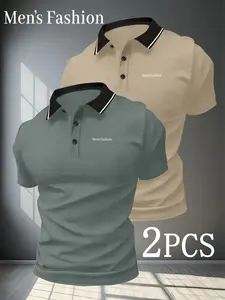 Two-Pack S8 Men's Quick-Dry Polo Shirts, 5120 Fashion Logo Print, Breathable and Comfortable, Casual Sporty Style, Lightweight and Durable, Casual Golf Polos