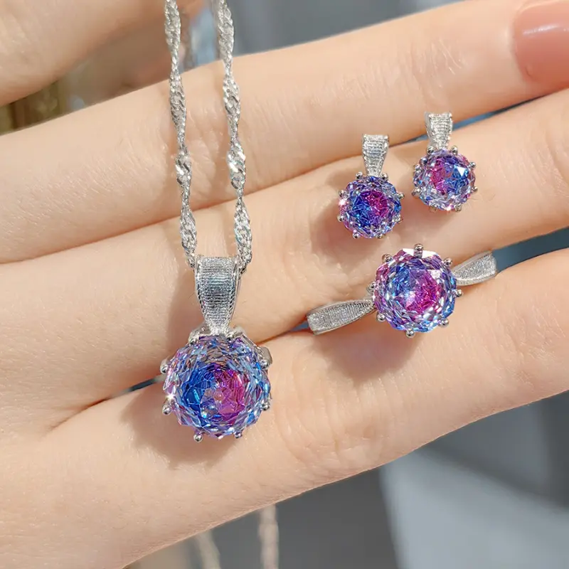 Soco Brushed rose-cut colorful diamond pendant necklace DDXL0114, pink diamond earrings, Paraiba ring, colored gemstone set