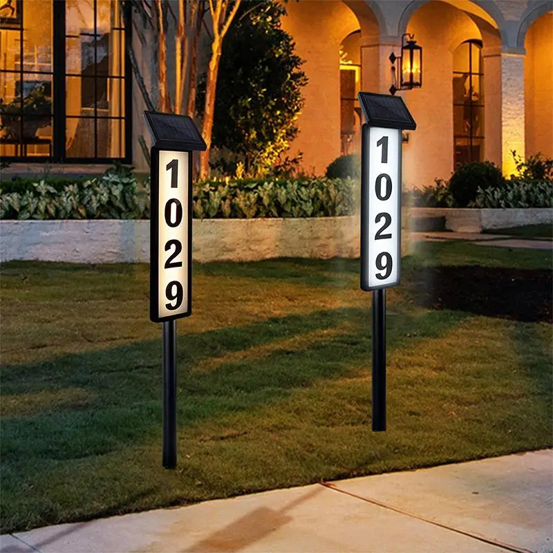Solar Address Plaque with Warm and Cold Path Marking Lights, Ip65 Waterproof Outdoor Door Number Sign for Yard Garden