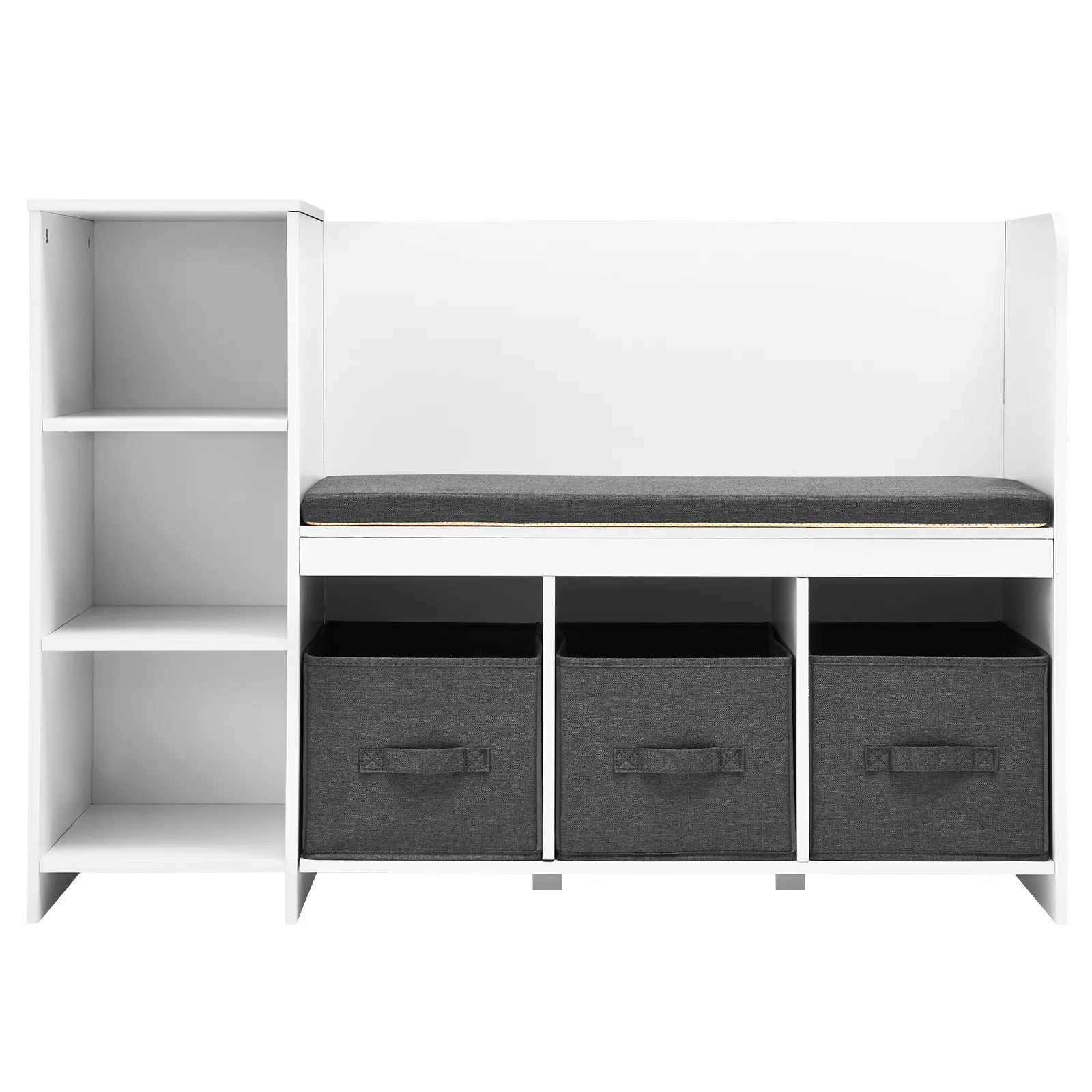 Kids Reading Nook Bench, Toddler Bookshelf and Bookcase with Detachable Seat Cushion, 6-Cubby Storage Organizer Bench with 3 Drawers, Ideal for Playroom, Bedroom, Living Room or Entryway, White