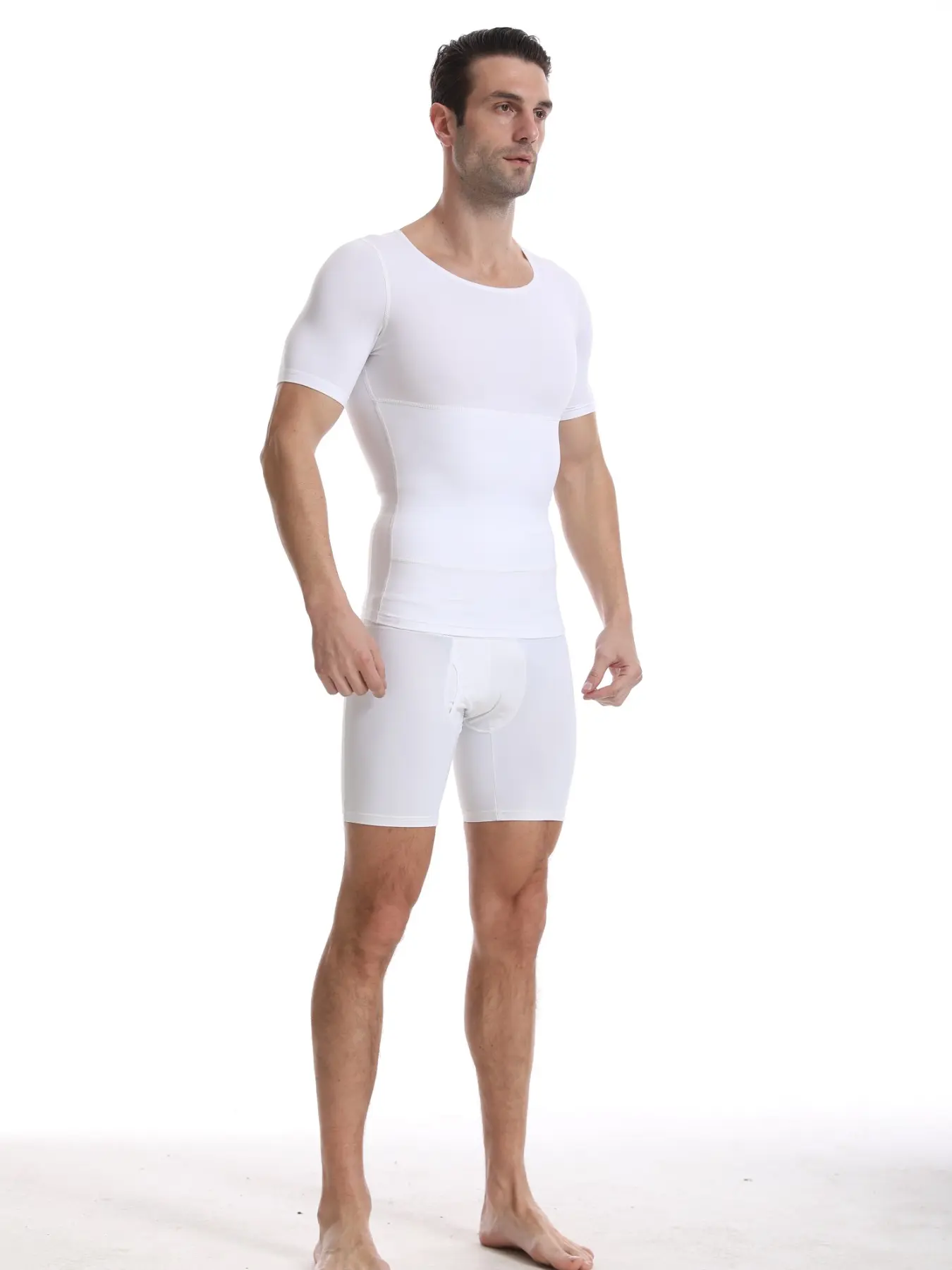 Men's Shaping Top for Belly Concealment, Slimming T-Shirt, Sporty Style, Short Length, Plain Surface, All Seasons Wear