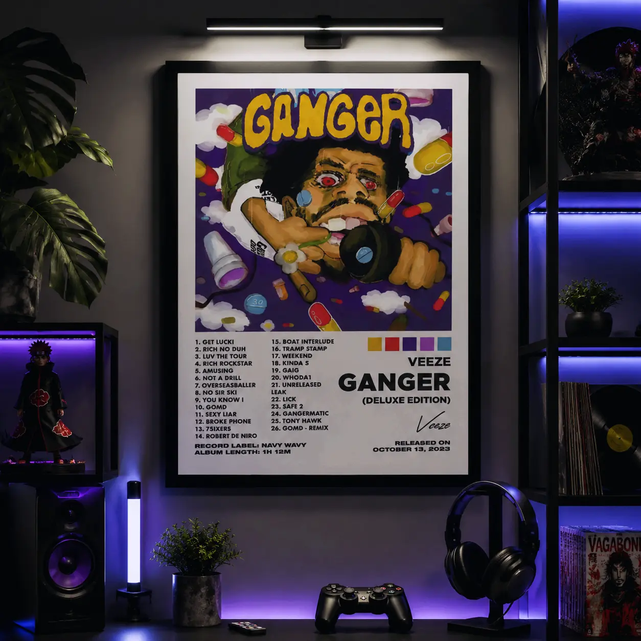 Vintage Hip Hop Music Album Canvas Poster, Ganger Style Rap Wall Art Print, Artistic Bedroom Dorm Studio Room Decor, Music Fan Boyfriend Gift Holiday Gift