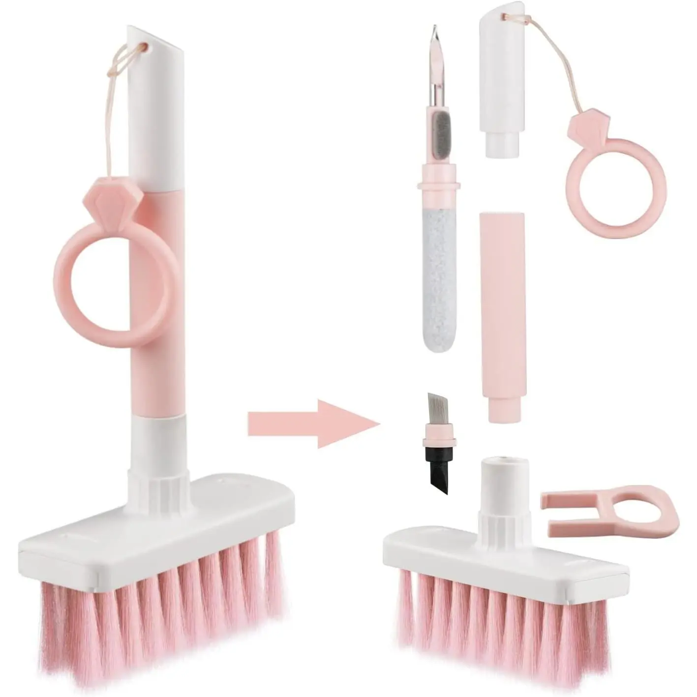 Soft Brush Keyboard Cleaner, Computer Cleaning Tool Kit, 7 in 1 Multipurpose Corner Slit Duster Keycap Puller and Soft Microfiber Brush for Bluetooth Headset Lego Airpods Laptop Camera Lens (Pink)