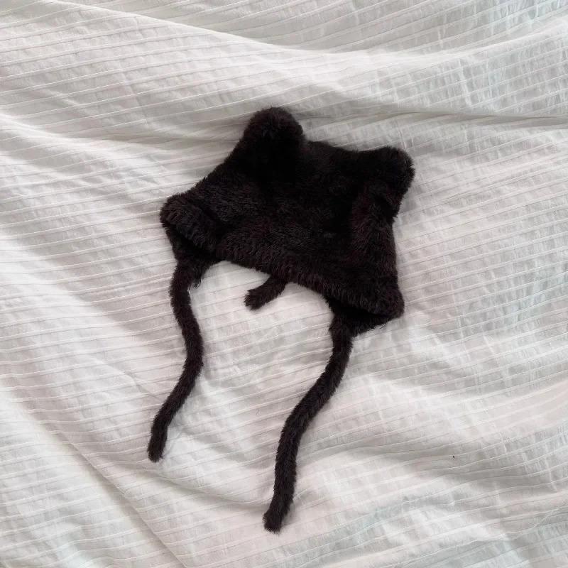 Cute Cat's Ears Women's Winter Fashion Warm Lace Up Hats,Wind Proof Ear Protection Suitable Daily Activities,walks and Shopping